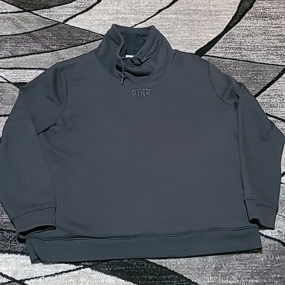 VS PINK 2019 SHERPA LINED COWL-NECK EMBROIDERED LOGO SWEATSHIRT